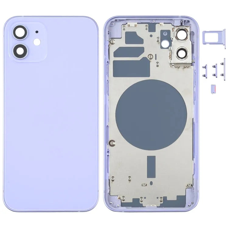 Achterbehuizing met kaartlade, zijtoetsen en cameralens voor iPhone 12 (paars)