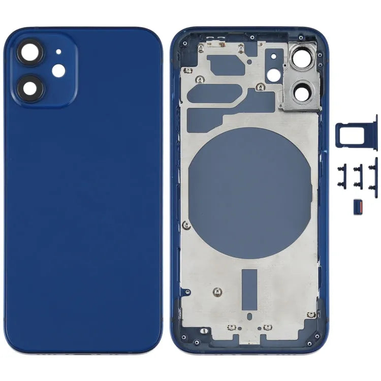 Achterbehuizing met simhouder, knoppen en cameralens voor iPhone 12 mini (blauw)