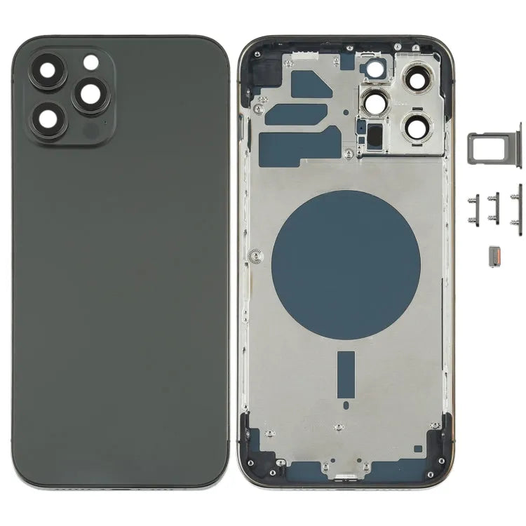 Achterbehuizing met SIM-lade, zijknoppen en cameralens voor iPhone 12 Pro Max (zwart)