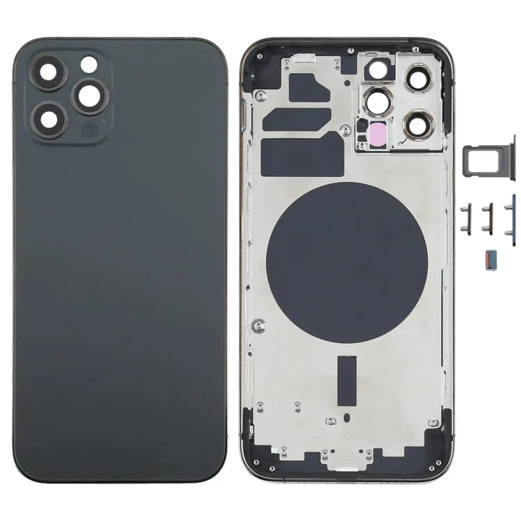 Behuizingsdeksel achterkant met SIM-lade, zijkleppen en cameralens voor iPhone 12 Pro (zwart)