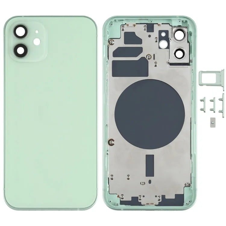 Achterbehuizing met simhouder, zijkleppen en cameralens voor iPhone 12 (groen)