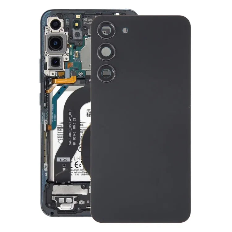 Glazen batterij-achterklep met cameralensframe voor Galaxy S23+ SM-S916B (zwart)