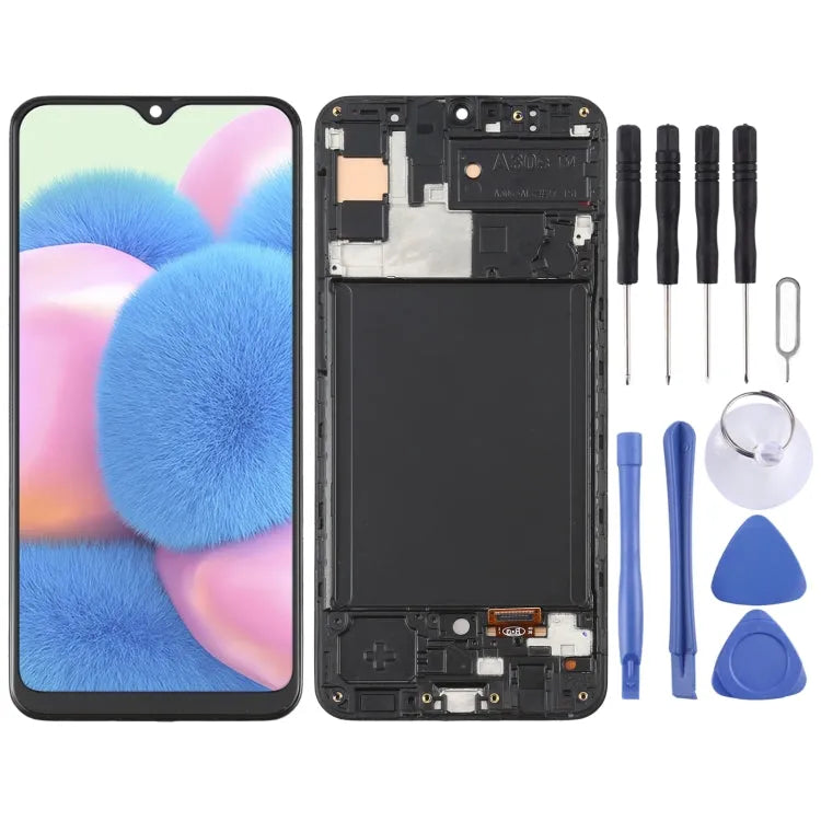 OLED LCD-scherm met digitizer en frame voor Galaxy A30S SM-A307 (zwart)