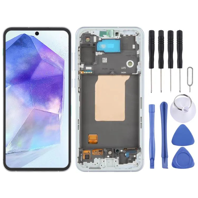 Origineel LCD-schermdigitizer met frame voor Samsung Galaxy A55 SM-A556B (babyblauw)