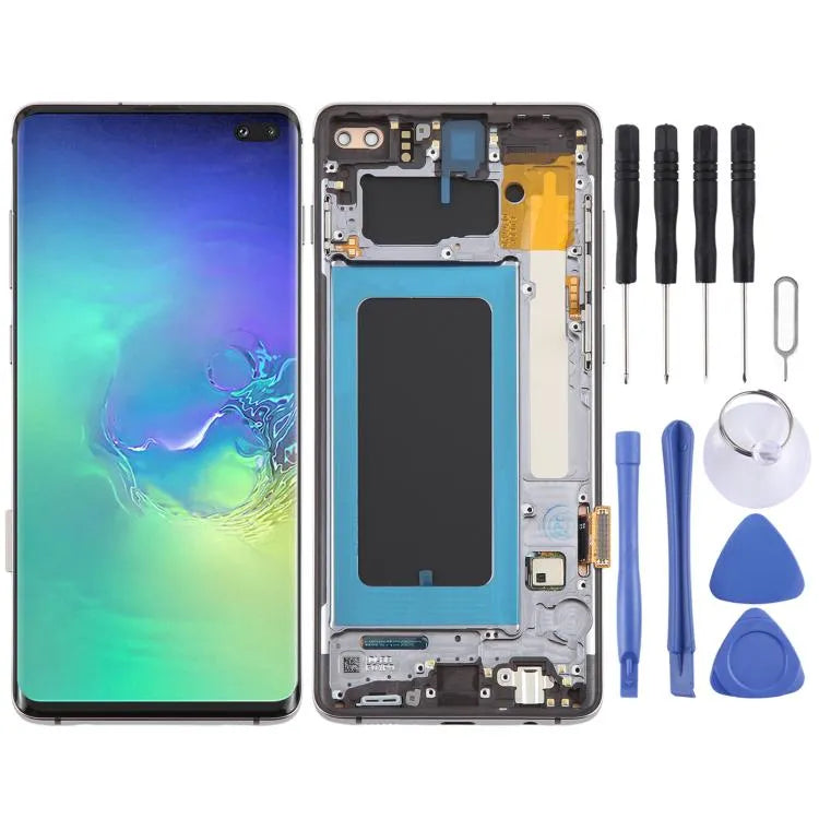 Complete OLED LCD-schermdigitizer met frame voor Samsung Galaxy S10+ 4G SM-G975 (grijs)
