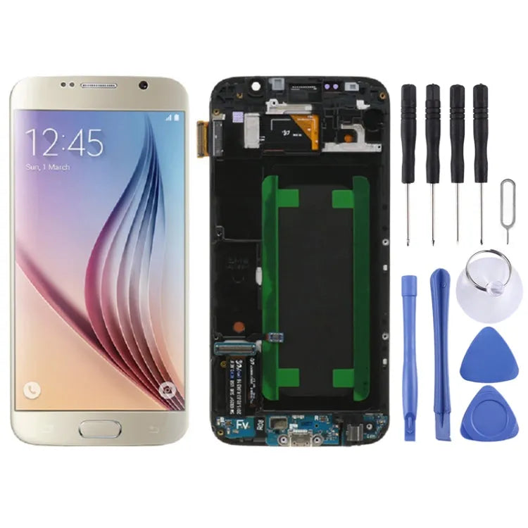 Originele Super AMOLED schermdigitizer met frame voor Samsung Galaxy S6 SM-G920F (goud)