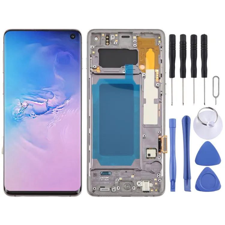 Complete OLED LCD-schermdigitizer inclusief frame voor Samsung Galaxy S10 4G SM-G973 (grijs)