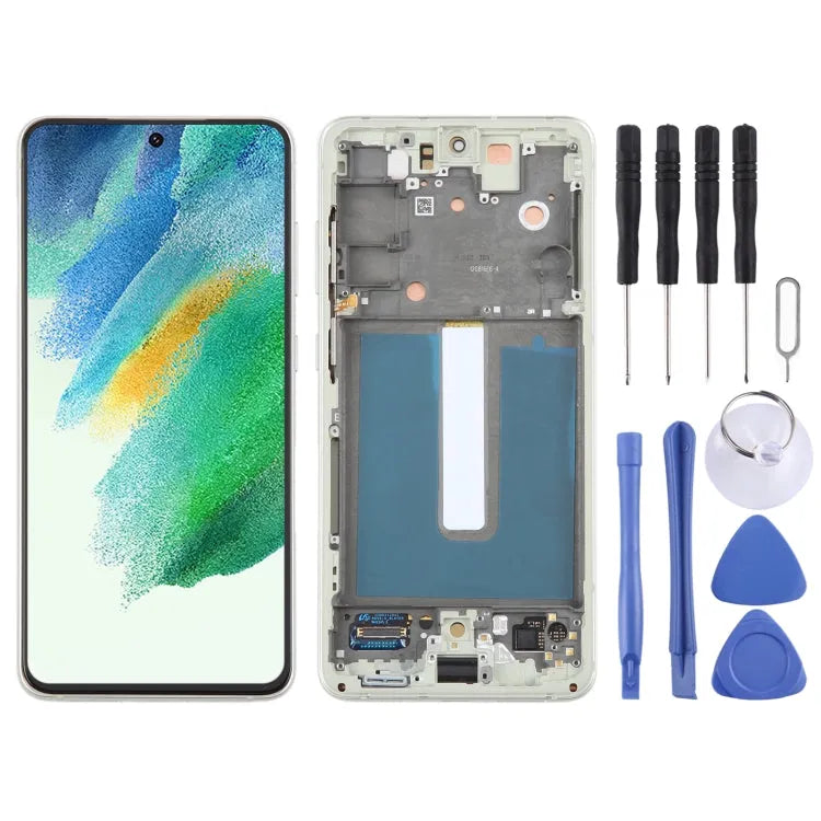 Originele LCD-schermdigitizer met frame voor Samsung Galaxy S21 FE 5G SM-G990B (olijfgroen)