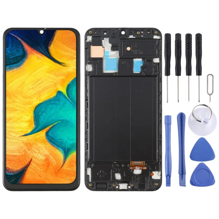 OLED LCD-scherm + digitizer met frame voor Samsung Galaxy A30 SM-A305 (zwart)
