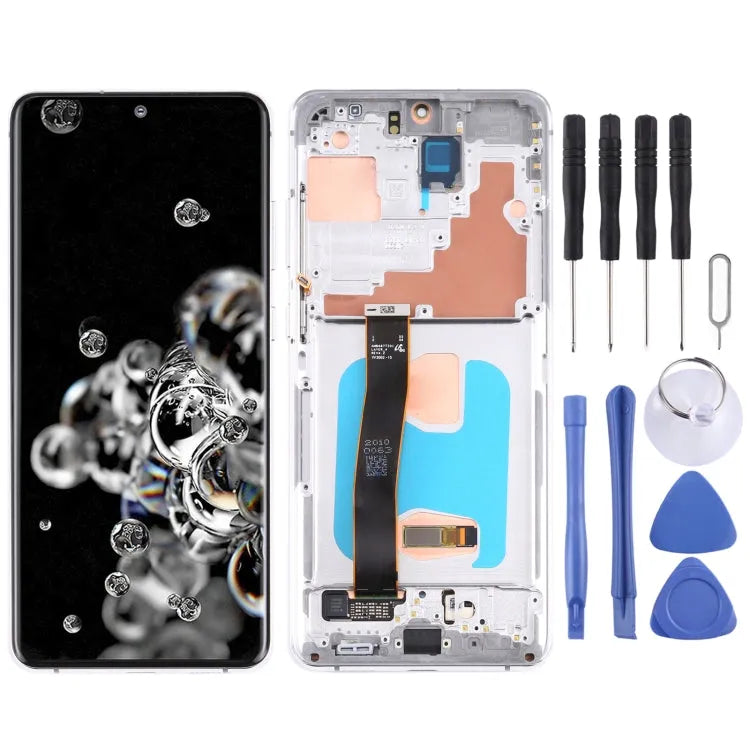 Originele Super AMOLED-scherm + digitizer met frame voor Samsung Galaxy S20 Ultra 4G/5G (zilver)