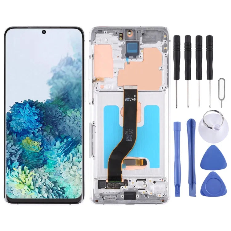 Originele Super AMOLED-scherm voor Samsung Galaxy S20+ 5G SM-G986B SM-G985 met digitizer en frame (zilver)