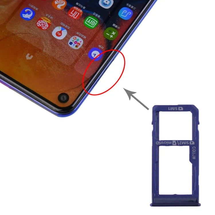 SIM-kaartlade en Micro SD-kaartlade voor Samsung Galaxy A60 (blauw)