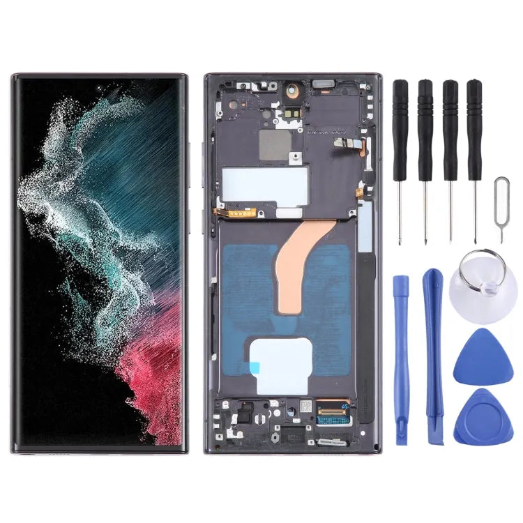 Originele LCD-schermdigitizer met frame voor Samsung Galaxy S22 Ultra 5G SM-S908B (zwart)