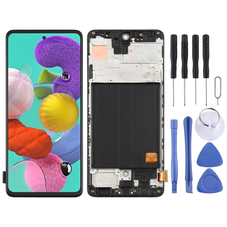 Super AMOLED-scherm met frame voor Samsung Galaxy A51 4G (zwart)