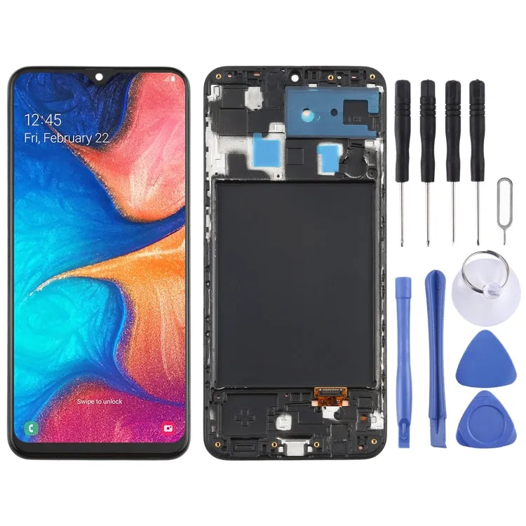 Super AMOLED-scherm met digitizer en frame voor Samsung Galaxy A20