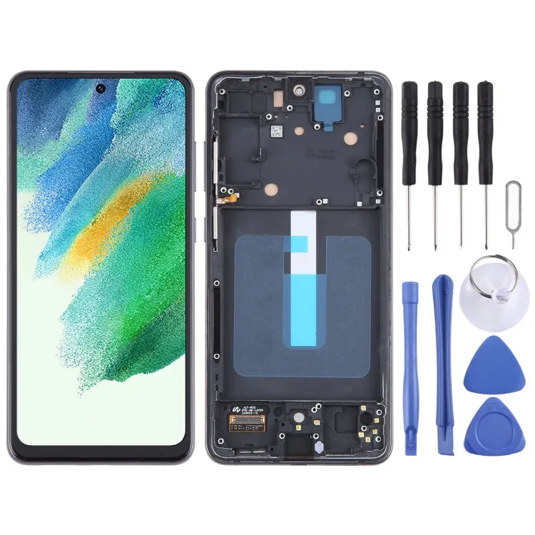 TFT LCD-schermdigitizer met frame voor Samsung Galaxy S21 FE 5G SM-G990B zonder vingerafdruk (zwart)