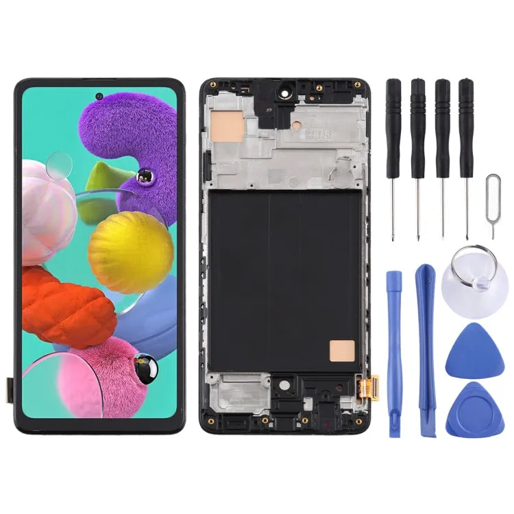 TFT LCD-scherm en digitizer met frame voor Samsung Galaxy A51 4G SM-A515 (zwart, geen vingerafdruk)