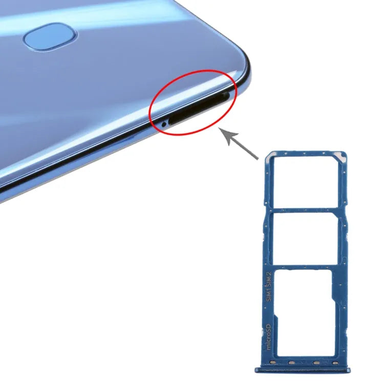 SIM-kaartlade en micro SD-houder voor Samsung Galaxy A20, A30 en A50 (blauw)