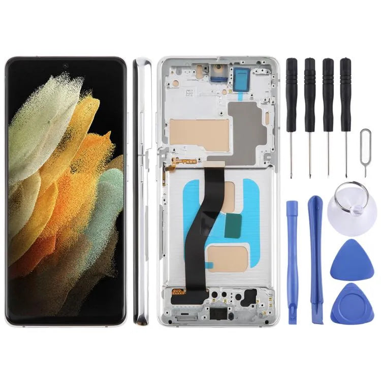 TFT LCD-schermdigitizer met frame voor Samsung Galaxy S21 Ultra SM-G998B 6,66 inch (zilver, zonder vingerafdrukherkenning)