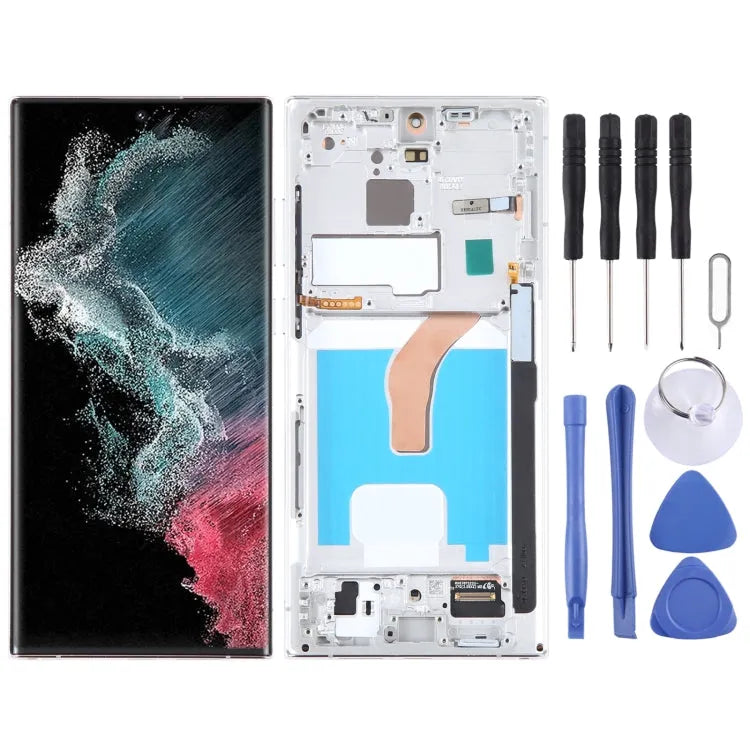 OLED LCD-schermdigitizer met frame voor Samsung Galaxy S22 Ultra 5G SM-S908B (2022, EU, zilver)