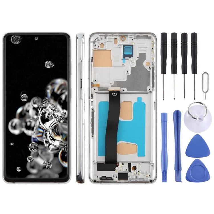 TFT LCD-schermdigitizer met frame voor Samsung Galaxy S20 Ultra SM-G988B 6,78 inch (zilver, geen vingerafdruk)