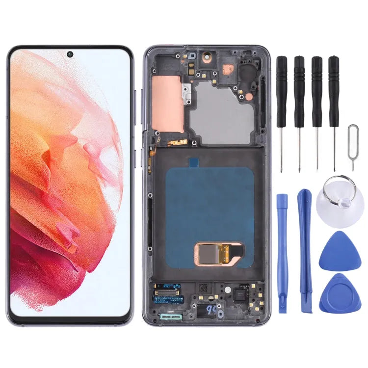 Originele Super AMOLED-schermdigitizer met frame voor Samsung Galaxy S21 4G / S21 5G SM-G990 SM-G991 (zwart)