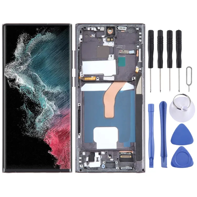 OLED LCD-scherm met digitizer en frame voor Samsung Galaxy S22 Ultra 5G SM-S908U (US, zwart)