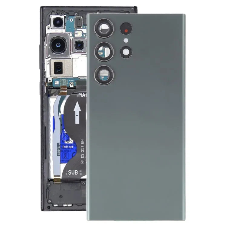Glazen batterijachterklep met cameralensframe voor Samsung Galaxy S23 Ultra SM-S918 (groen)