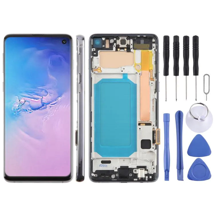TFT LCD-schermdigitizer met frame voor Samsung Galaxy S10 SM-G973 zonder vingerafdruk (zwart)