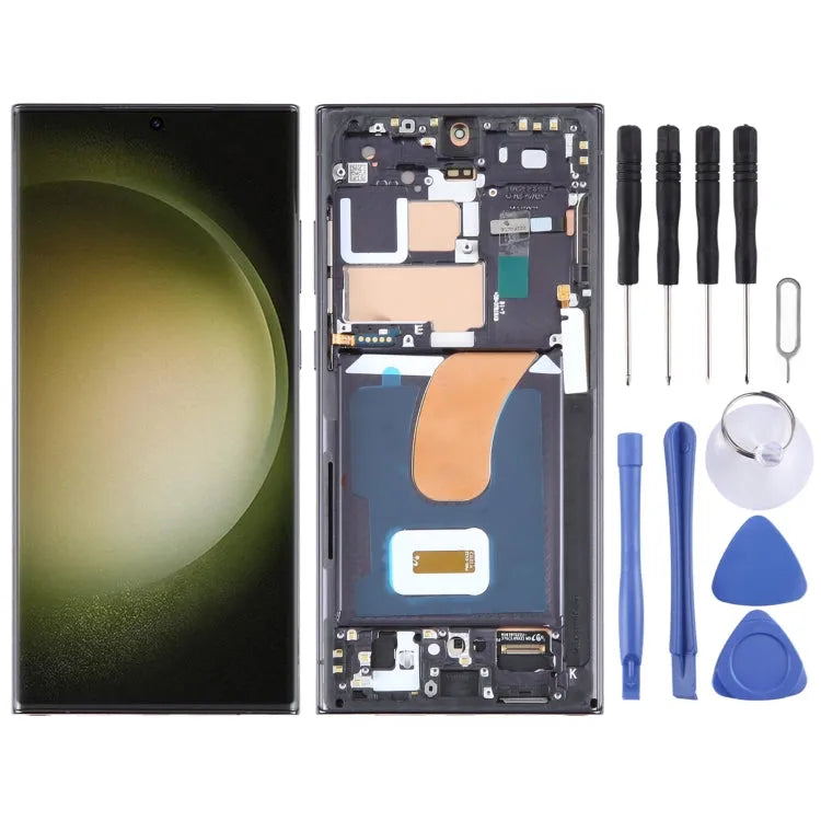 OLED LCD-schermdigitizer met frame voor Samsung Galaxy S23 Ultra 5G SM-S918B (2023, EU, zwart)