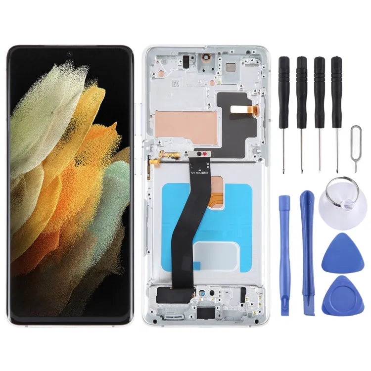OLED LCD-scherm met digitizer en frame voor Samsung Galaxy S21 Ultra 5G SM-G998B (zilver)