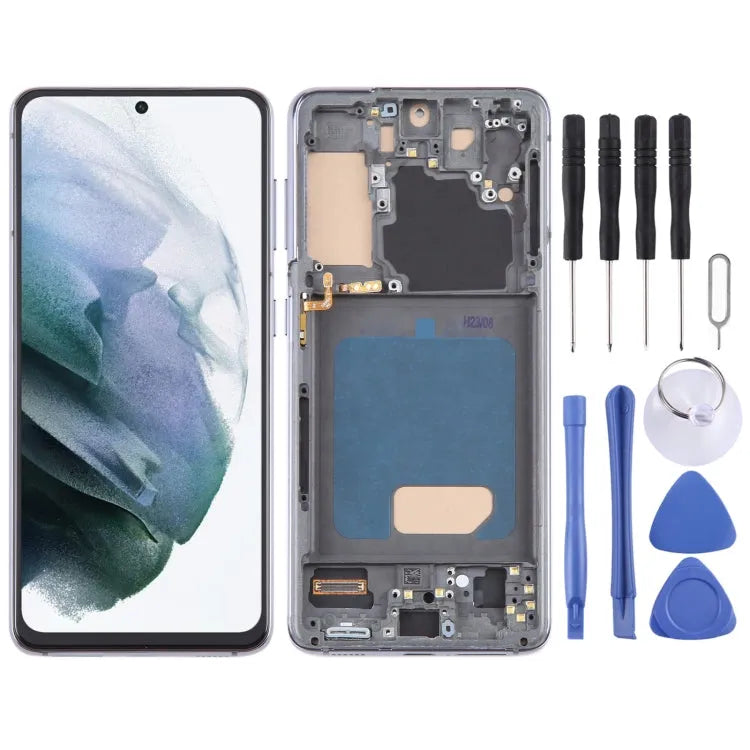 TFT LCD-schermdigitizer met frame voor Samsung Galaxy S21 5G SM-G991 (grijs)