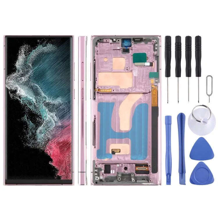 TFT LCD-schermdigitizer met frame voor Samsung Galaxy S22 Ultra SM-S908B 6,72 inch (paars, zonder vingerafdruk)