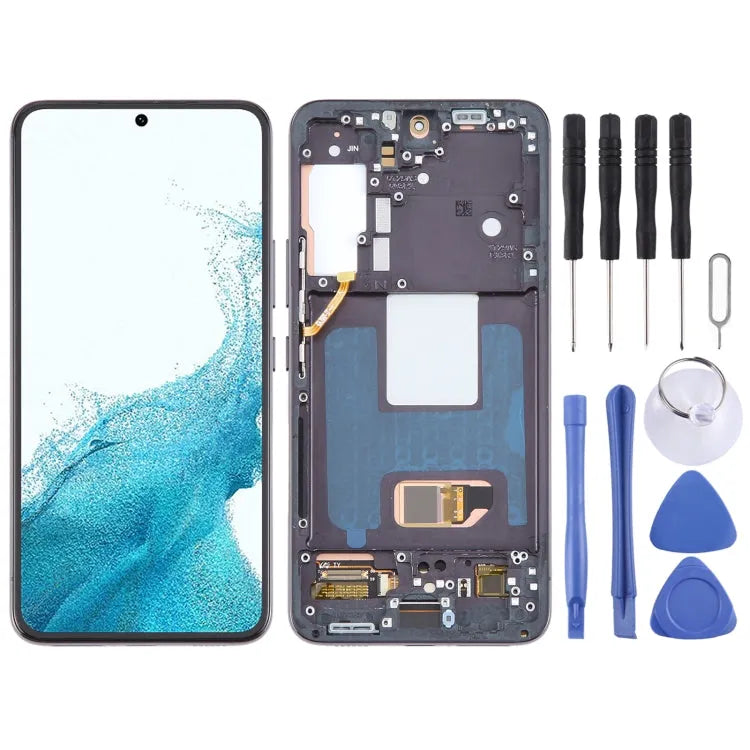 OLED LCD-schermdigitizer met frame voor Samsung Galaxy S22 5G SM-S901B (zwart, US-versie)