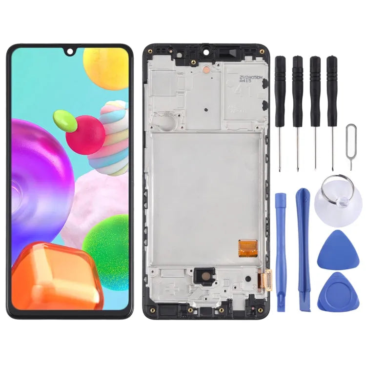 Origineel Super AMOLED-scherm met digitizer en frame in zwart voor Samsung Galaxy A41 SM-A415