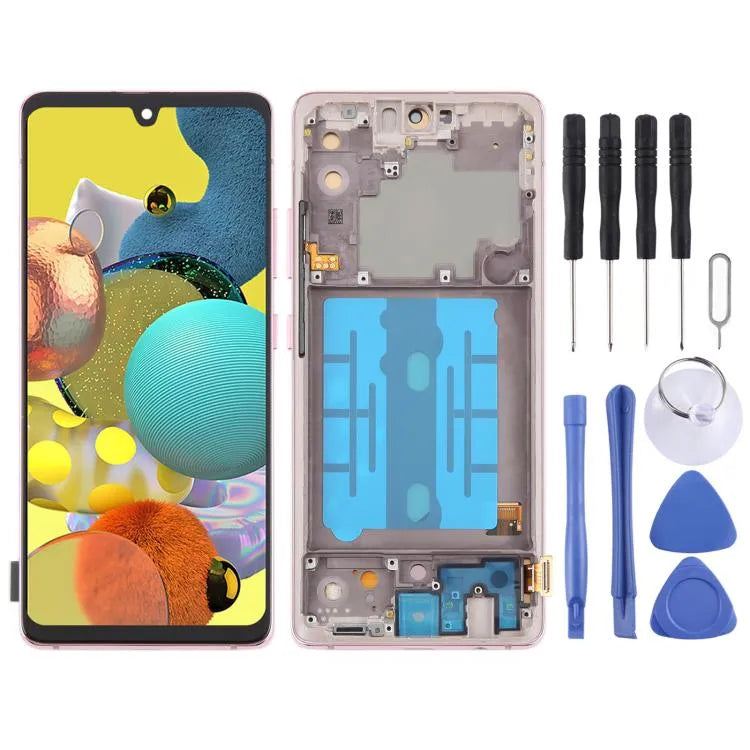 OLED LCD-schermdigitizer volledige montage met frame voor Samsung Galaxy A51 5G SM-A516 6,5 inch (roze)
