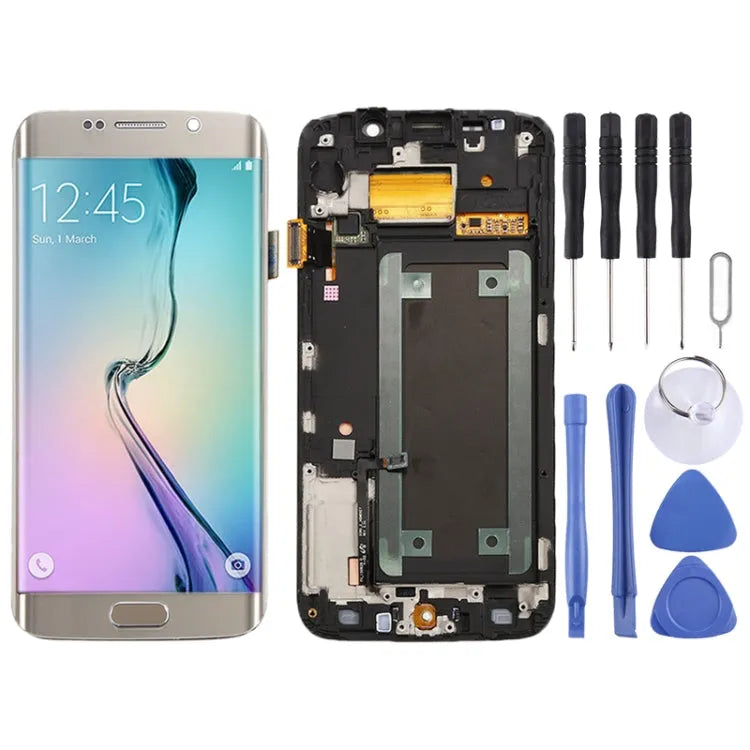Origineel Super AMOLED LCD-schermdigitizer volledige montage met frame voor Samsung Galaxy S6 Edge SM-G925F (goud)