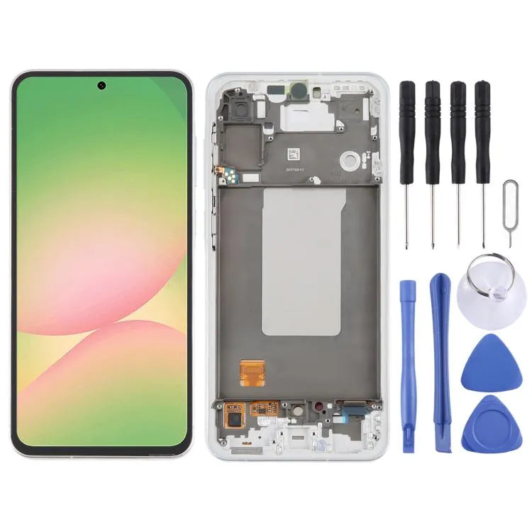 Origineel LCD-schermdigitizer volledige montage met frame voor Samsung Galaxy A56 SM-A566B (zilver)
