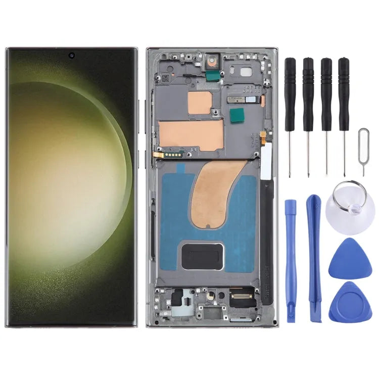 Origineel LCD-schermdigitizer volledige montage met frame voor Samsung Galaxy S23 Ultra SM-S918U US (groen)