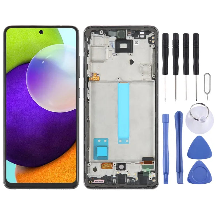 OLED LCD-scherm 6,33 inch digitizer volledige montage met frame voor Samsung Galaxy A52 4G SM-A525 (zwart)