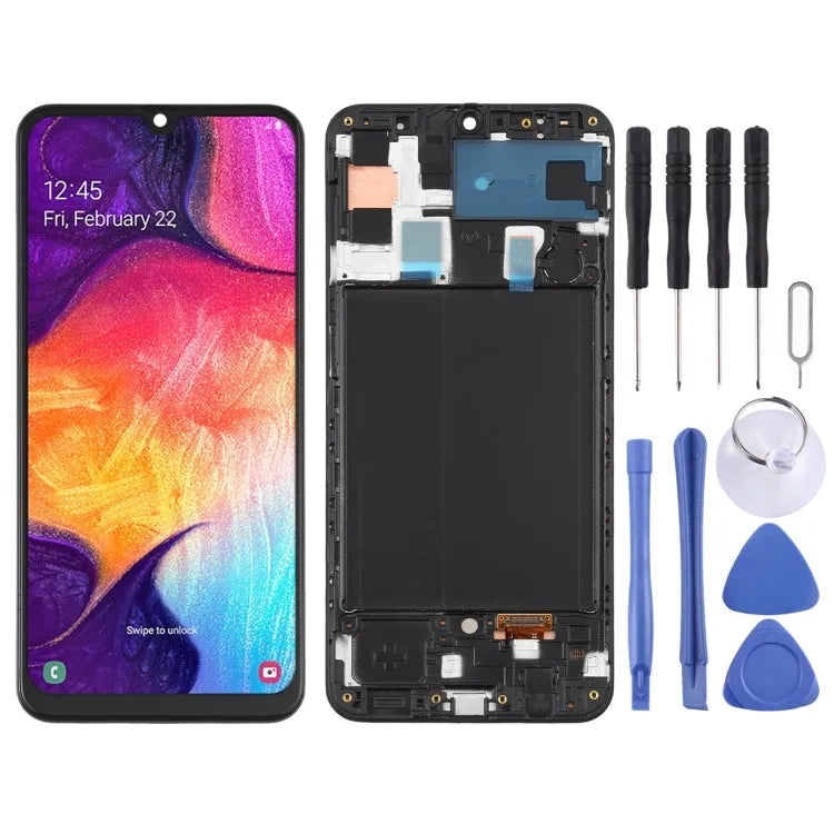 Origineel Super AMOLED-schermdigitizer met frame voor Samsung Galaxy A50 SM-A505 (zwart)