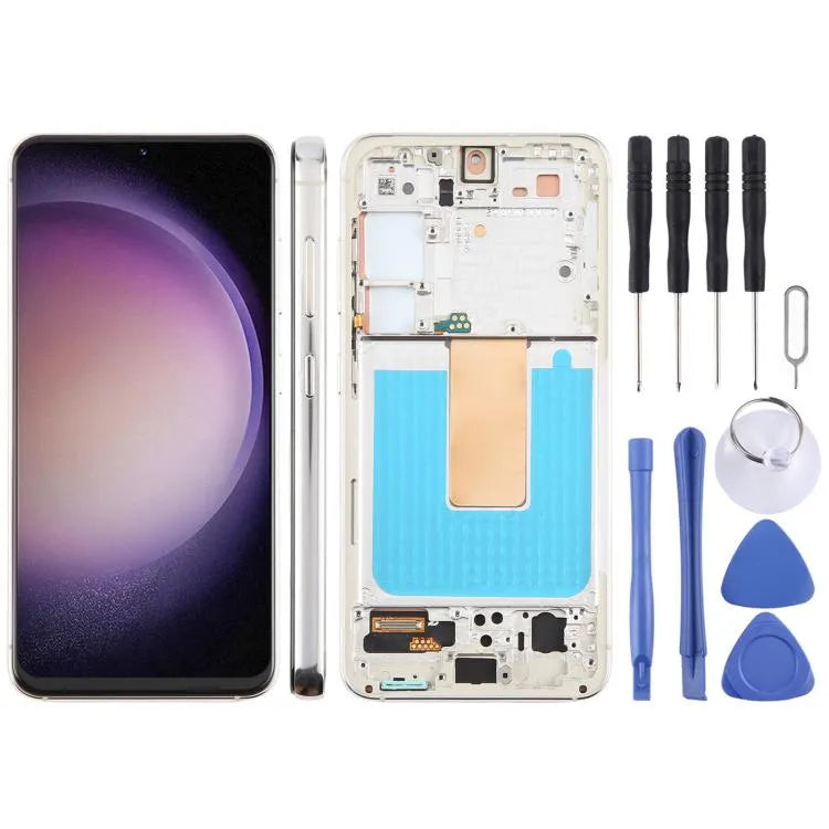 TFT LCD-schermdigitizer met frame zonder vingerafdruk voor Samsung Galaxy S23 SM-S911B EU 5,96 inch (zilver)