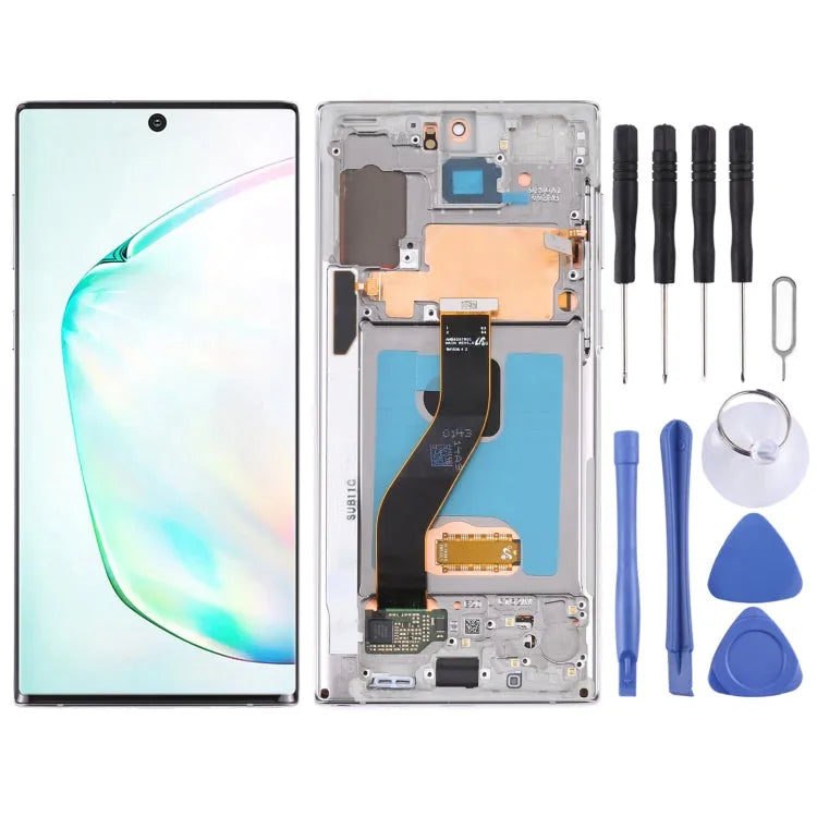 Origineel LCD-scherm met digitizer en frame voor Samsung Galaxy Note 10 4G 5G SM-N970 SM-N971 (grijs)