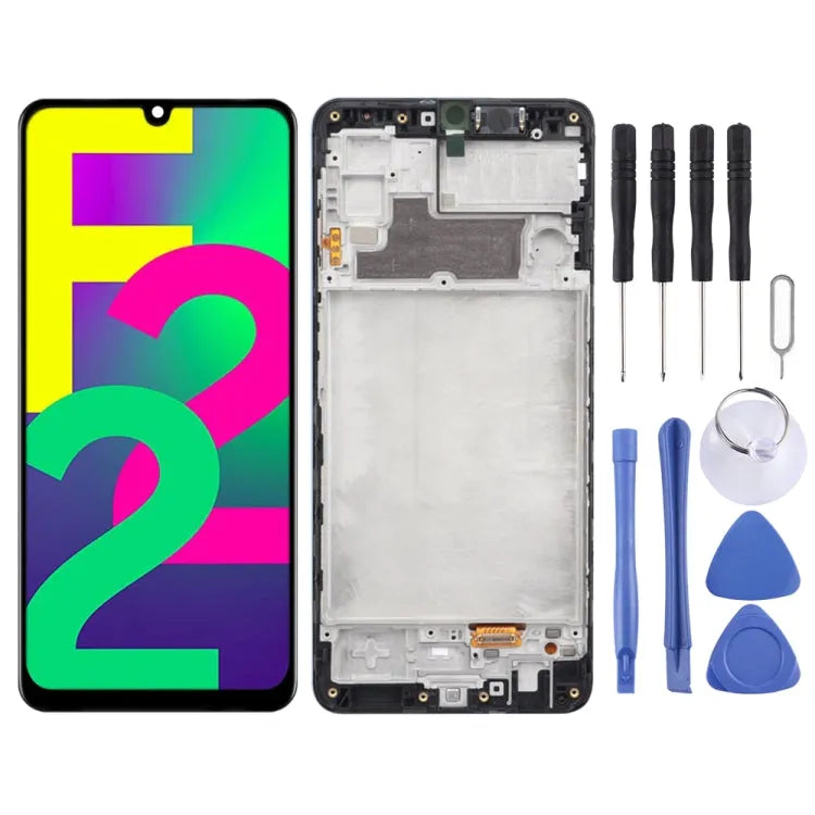 Origineel Super AMOLED LCD-schermdigitizer volledige montage met frame voor Samsung Galaxy F22