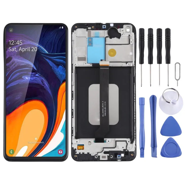 Origineel LCD-schermdigitizer volledige montage met frame voor Samsung Galaxy A60 SM-A606 (zwart)
