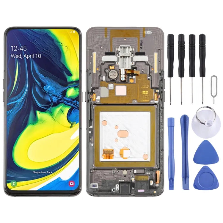 Origineel Super AMOLED-schermdigitizer volledige montage met frame voor Samsung Galaxy A80 SM-A805 (zwart)