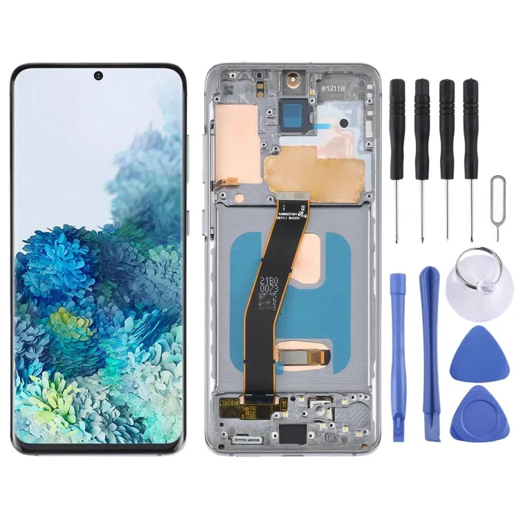 OLED LCD-schermdigitizer volledige montage met frame voor Samsung Galaxy S20 SM-G980 (grijs)