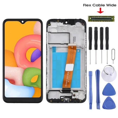 OEM LCD-schermdigitizer met frame voor Samsung Galaxy A01 SM-A015 brede flex (zwart)