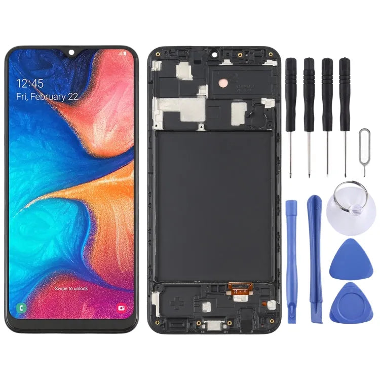 OLED LCD-schermdigitizer volledige montage met frame in zwart voor Samsung Galaxy A20 SM-A205