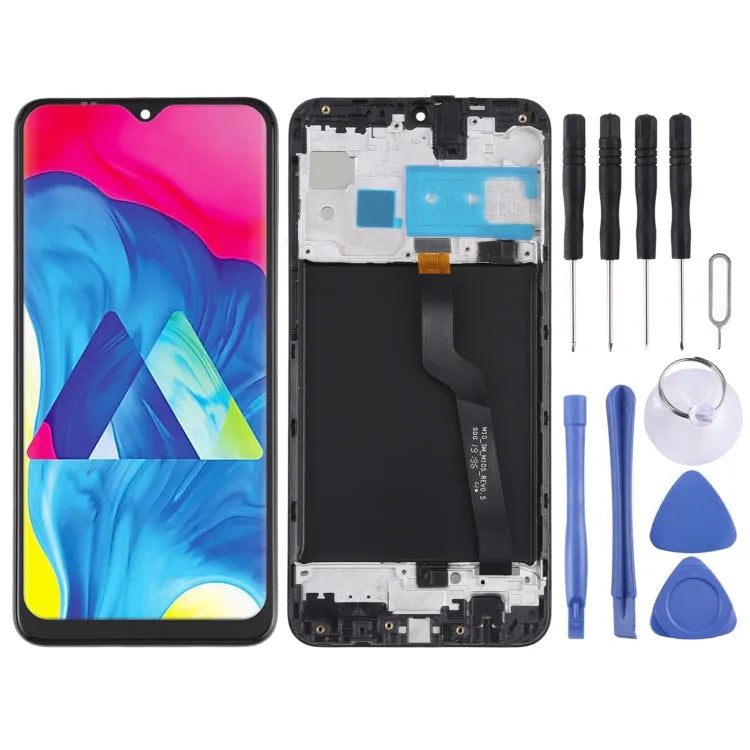 Origineel LCD-schermdigitizer volledige montage met frame in zwart voor Samsung Galaxy M10 SM-M105